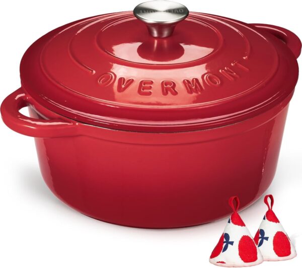 Overmont 5L Enamelled Cast Iron Casserole Dish – Versatile & Durable Dutch Oven