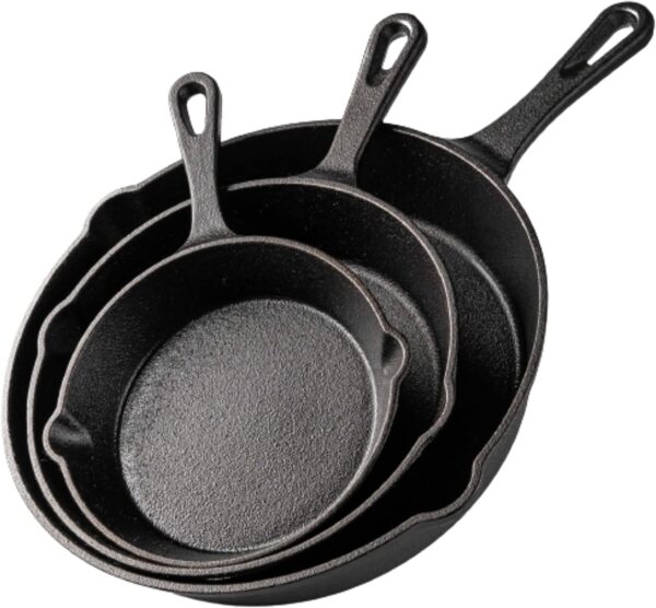 Nuovva Pre-Seasoned Cast Iron Skillet Frying Pan Set – Durable & Versatile Cookware