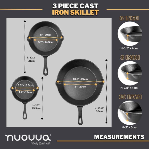 Nuovva Pre-Seasoned Cast Iron Skillet Frying Pan Set – Durable & Versatile Cookware - Image 4