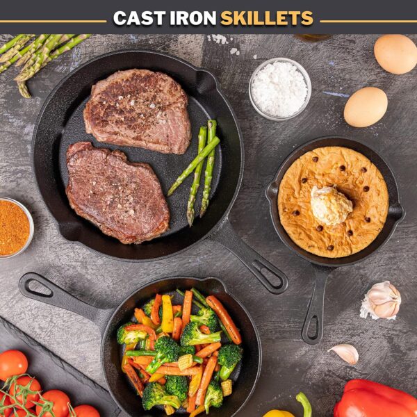 Nuovva Pre-Seasoned Cast Iron Skillet Frying Pan Set – Durable & Versatile Cookware - Image 5